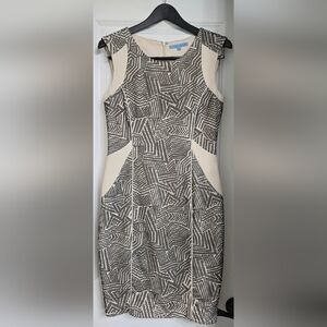 Geometric Patterned Black and Cream Dress